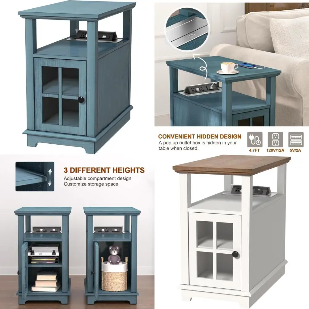 

Compact Side Table with Integrated Charging and Storage for Small Spaces
