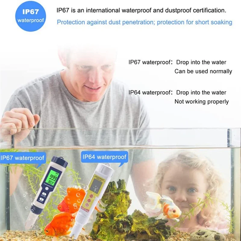 Tester di sale per piscina, misuratore di salinità digitale, tester di salinità 5 in 1 ad alta precisione per acqua salata, kit di test impermeabile IP67