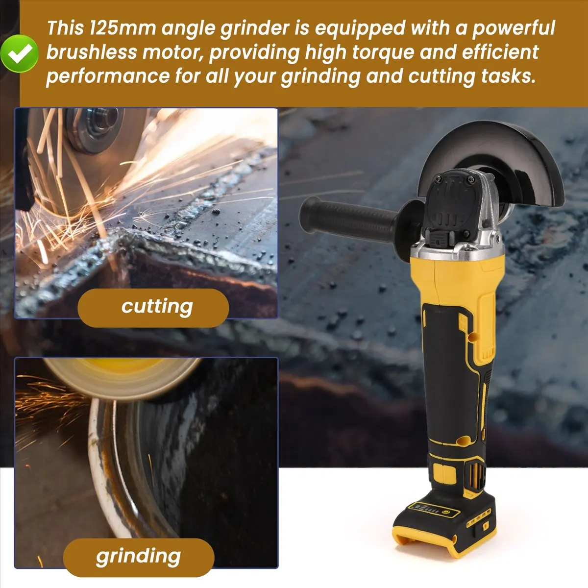 ●125mm Brushless Angle Grinder for 18V 20V Battery Cordless Grinding Machine Cutting Woodworking Tool (No Battery)