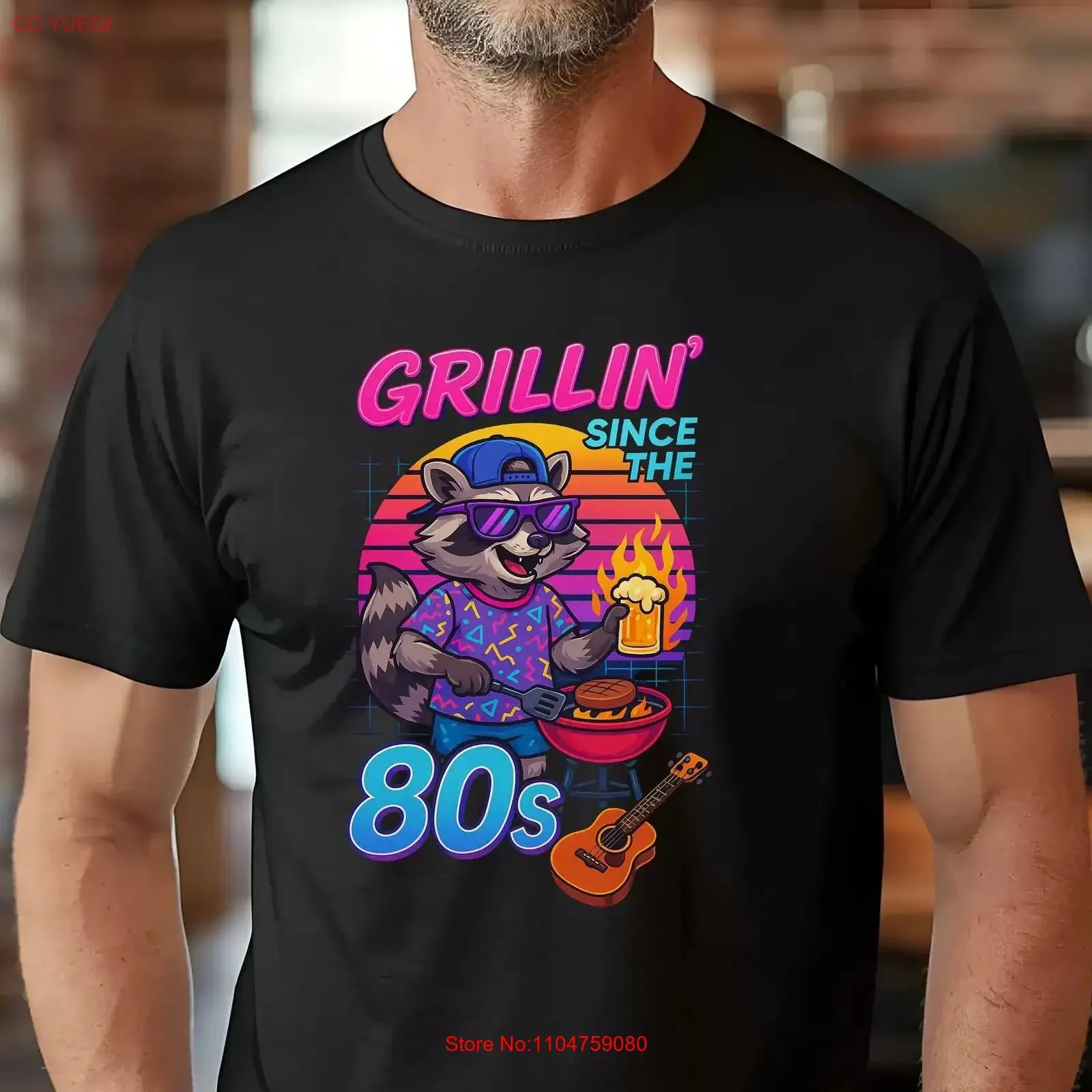 80s Neon Grill T Shirt Funny Raccoon BBQ Vaporwave Cookout Nostalgia Retro Summer Beer and Sausage Dad Born to vintage Washed