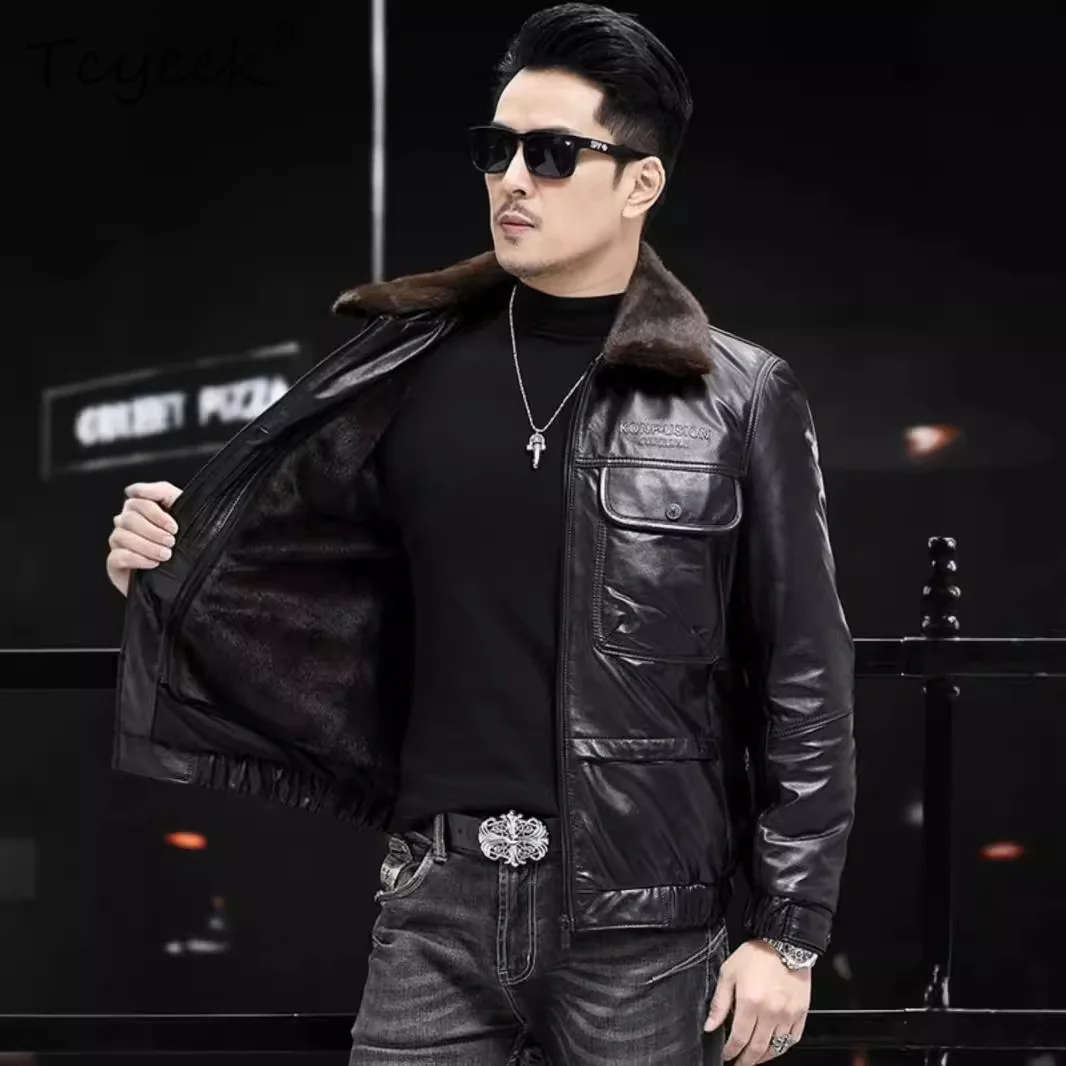 

Tcyeek мужские куртки из натуральной кожи, теплое пальто из натуральной воловьей кожи, осенне-зимняя мужская одежда, мотоциклетная куртка, модная Jaqueta De Couro