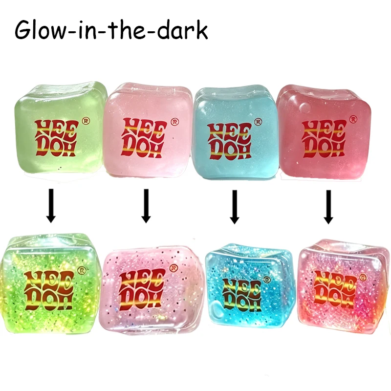 Nice Ice Cube Glow in The Dark Squishy Toy Safe Non-toxic Maltose Knead Stretch Relief Pressure Heal Relax Leisure Gift