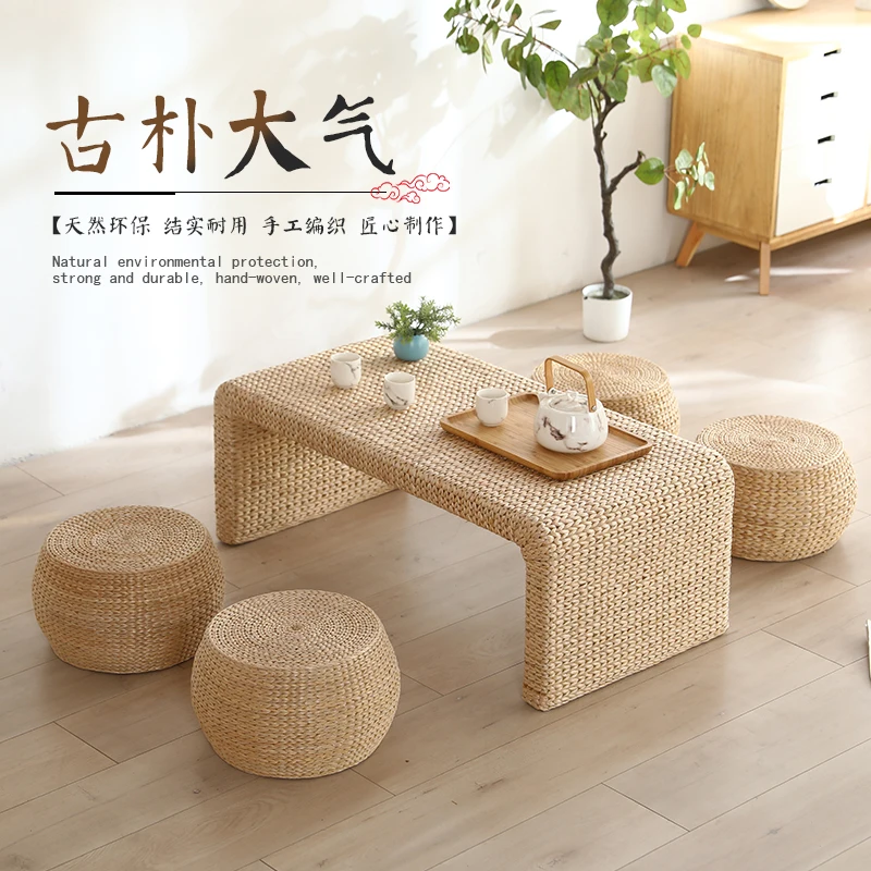 

Japanese tatami rice floating window table, straw woven small tea table, simple and creative tea table, household kang table, lo