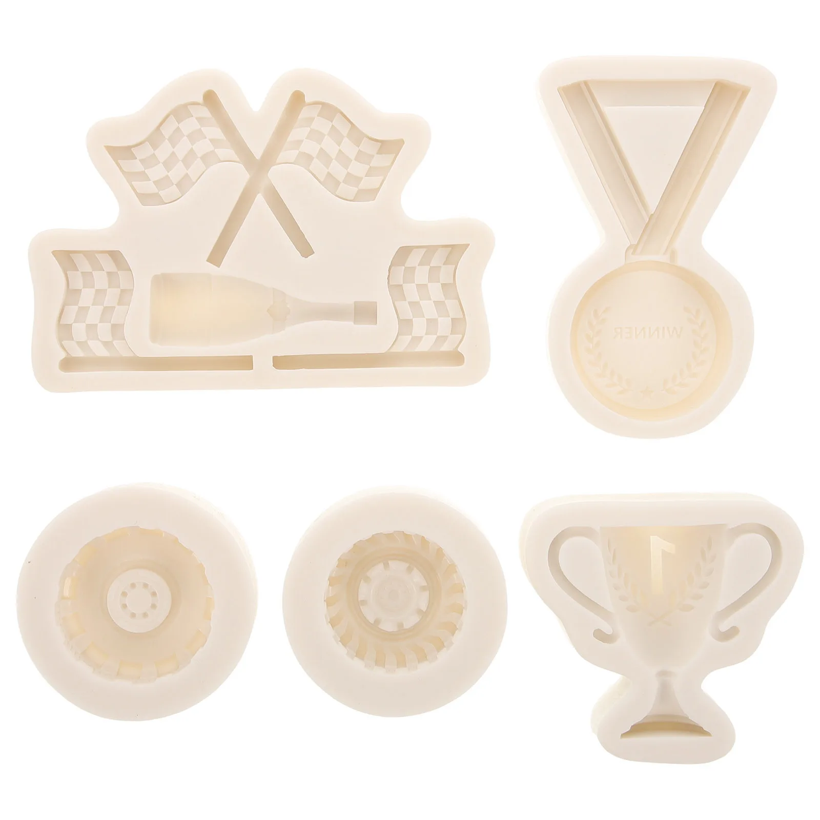 

5pcs 3D Racing Tire Trophy Mold Silicone Cake Baking Tool Fondant Chocolate Diy Decorative Kitchen Accessory Reusable Silicone