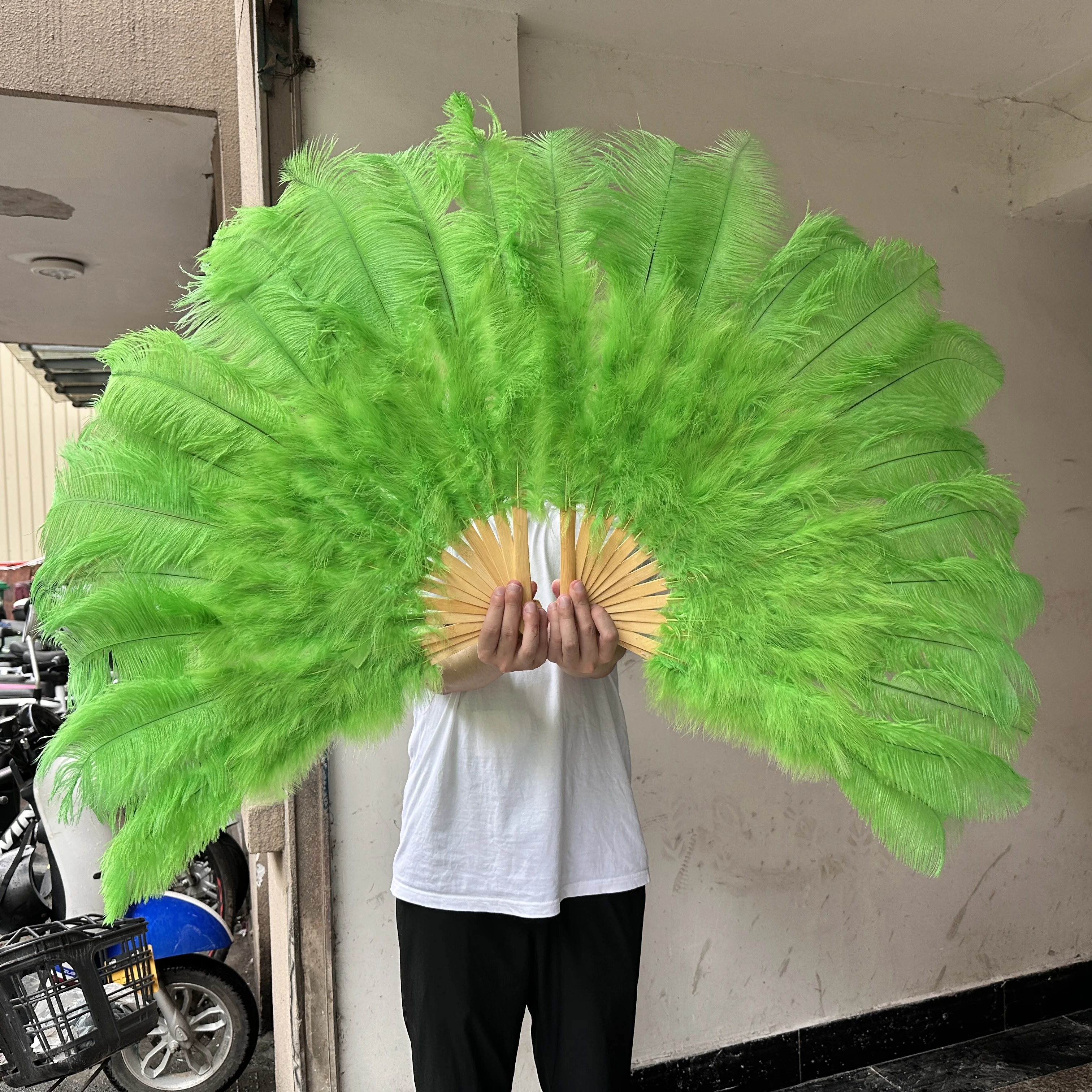 

Big 130cm Ostrich Feather Fan 13 Root Fluffy Green Ostrich Plumes Fan Carnival Stage Performance Props Dance Accessories