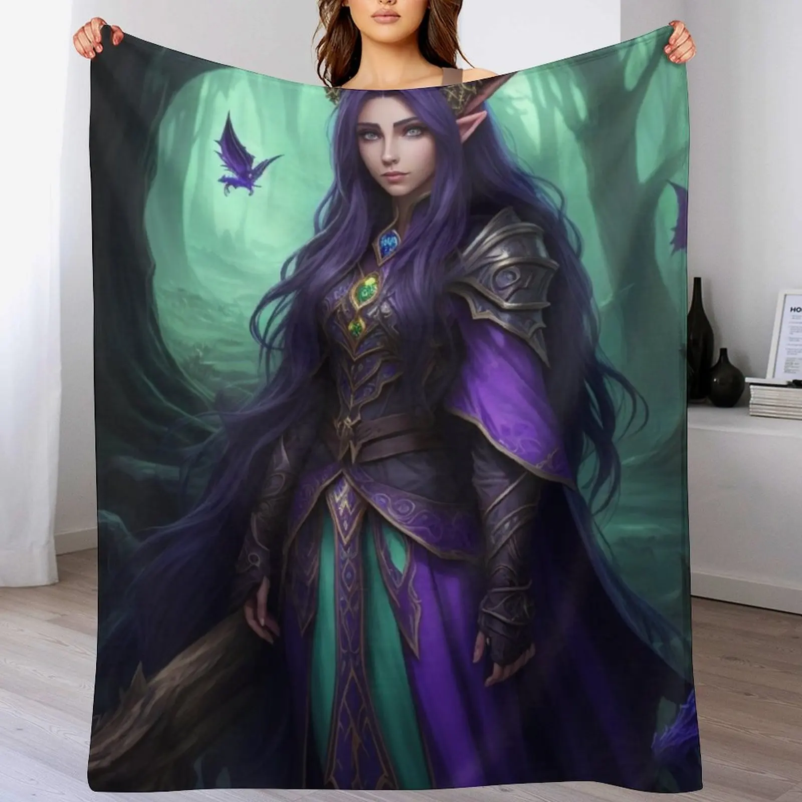 Female elf Druid. Throw Blanket Foldable Soft Warm Blanket for Outdoor Use