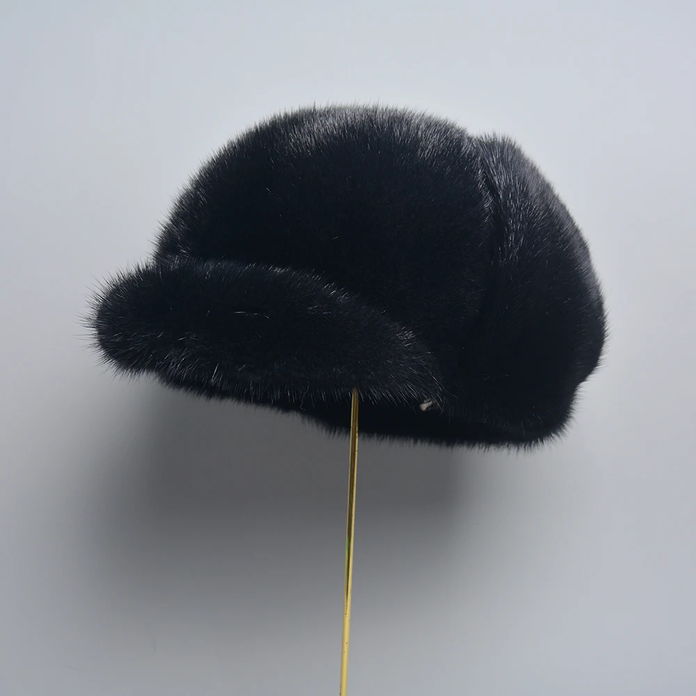 Men\'s Natural Real Mink Fur Hats Autumn and Winter Warm Fashion Luxury Genuine Whole Mink Fur Visors Cap For Men Hat