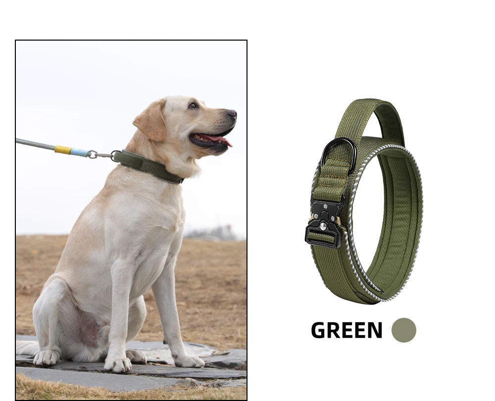 Taktisches Hundehalsband, verstellbares Hundehalsband für mittelgroße und große Hunde, Golden Retriever-Halsband mit Kontrollgriff, hochwertige Schnalle. – Detail 15