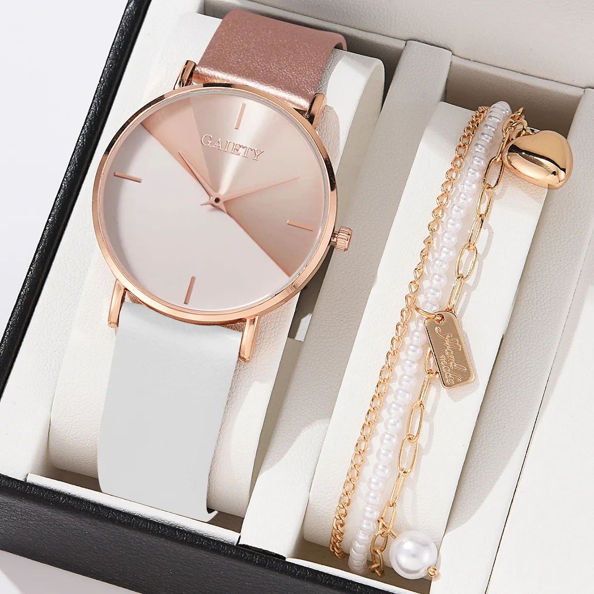 Luxury Brand Women Watches Bracelet Set Leather Strap Rose Gold Dress Female Clock Fashion Design Women Watch Ladies Wristwatch