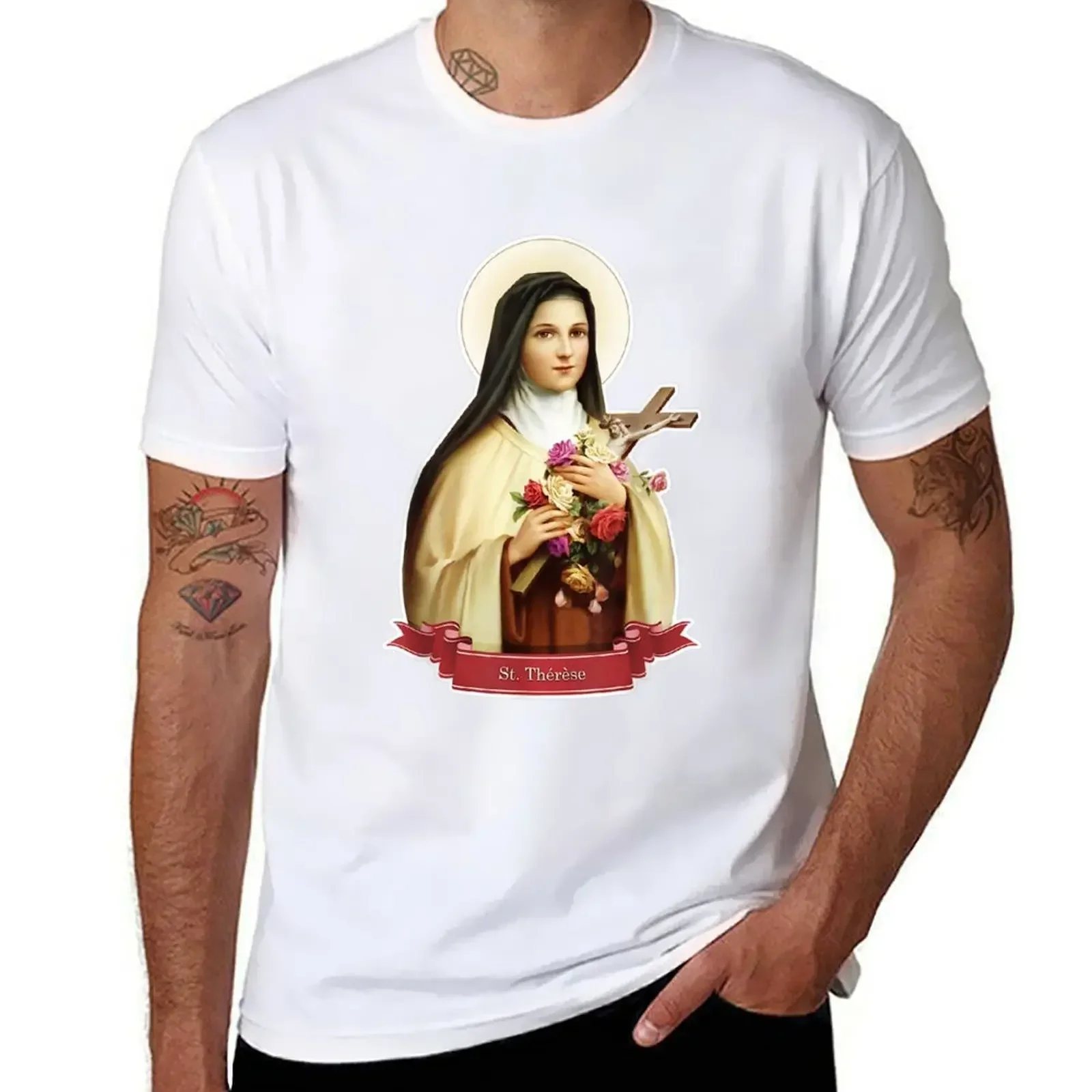 St Therese of Lisieux Kids Little Flower Rose Catholic Saint T-Shirt tees oversized T-shirt men heavyweight fashion Round Neck