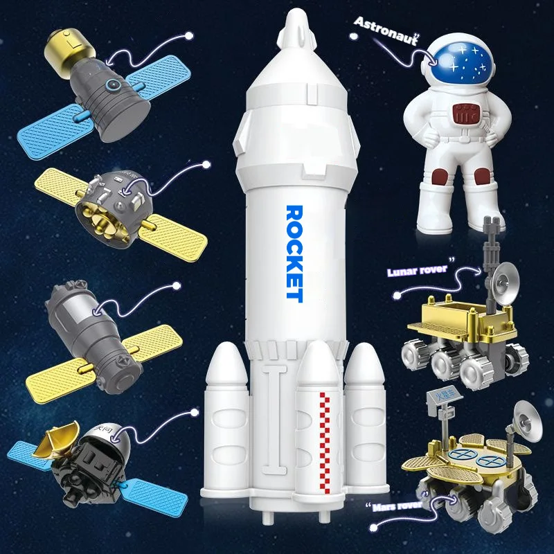 Space Rocket Large Electric Gears Building Blocks Set with Music & Light STEM Educational Construction Toys for Children Gifts