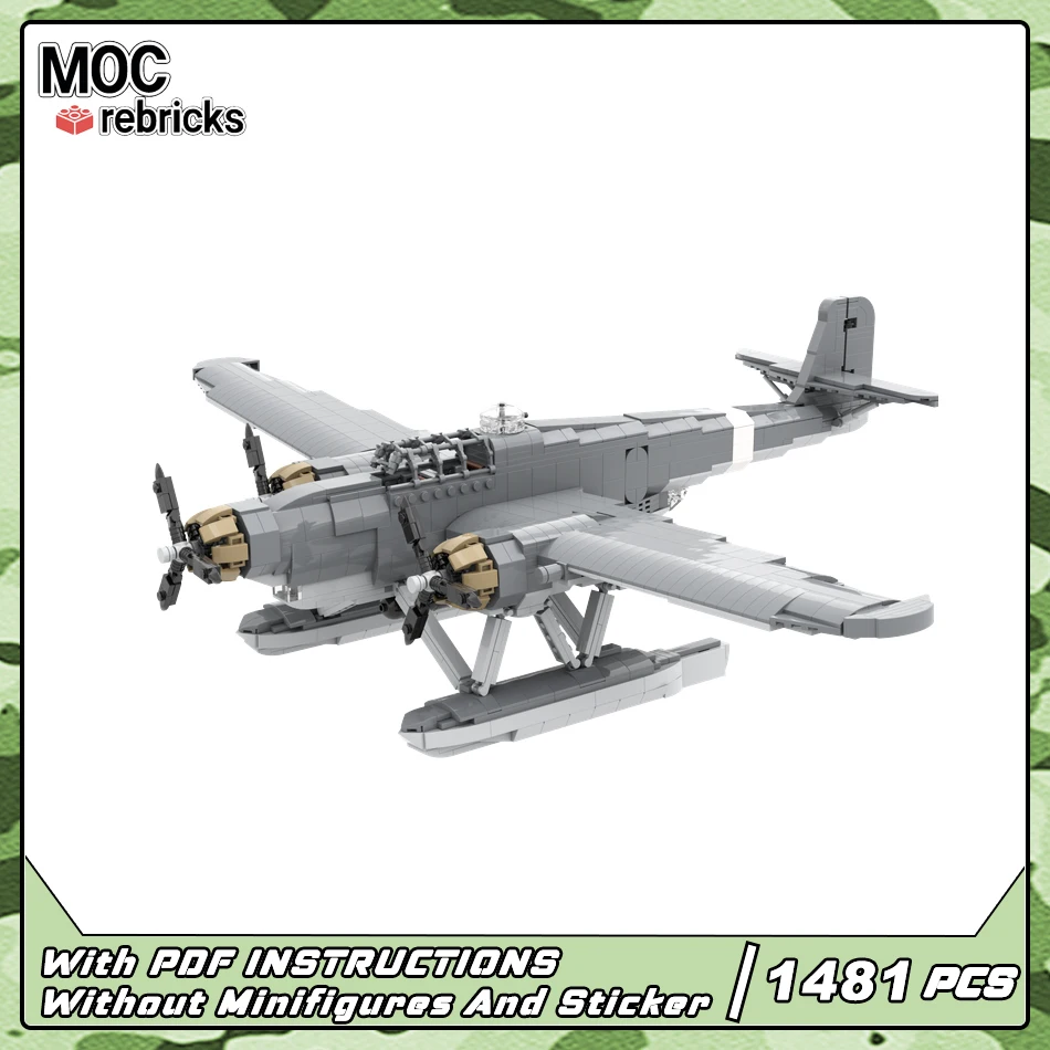 MOC ทหาร CANT Z.506 Airone Maritime Reconnaissance Rescue เครื่องบิน Building Block ชุด DIY ของเล่นเด็กคริสต์มาสของขวัญ