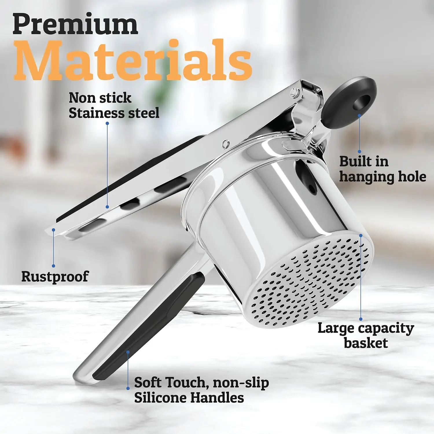 Large 15oz Potato Ricer, Heavy Duty Stainless Steel Potato Masher and Ricer Kitchen Tool, Press and Mash Kitchen Gadget For Perfect Mashed Potatoes - Everytime