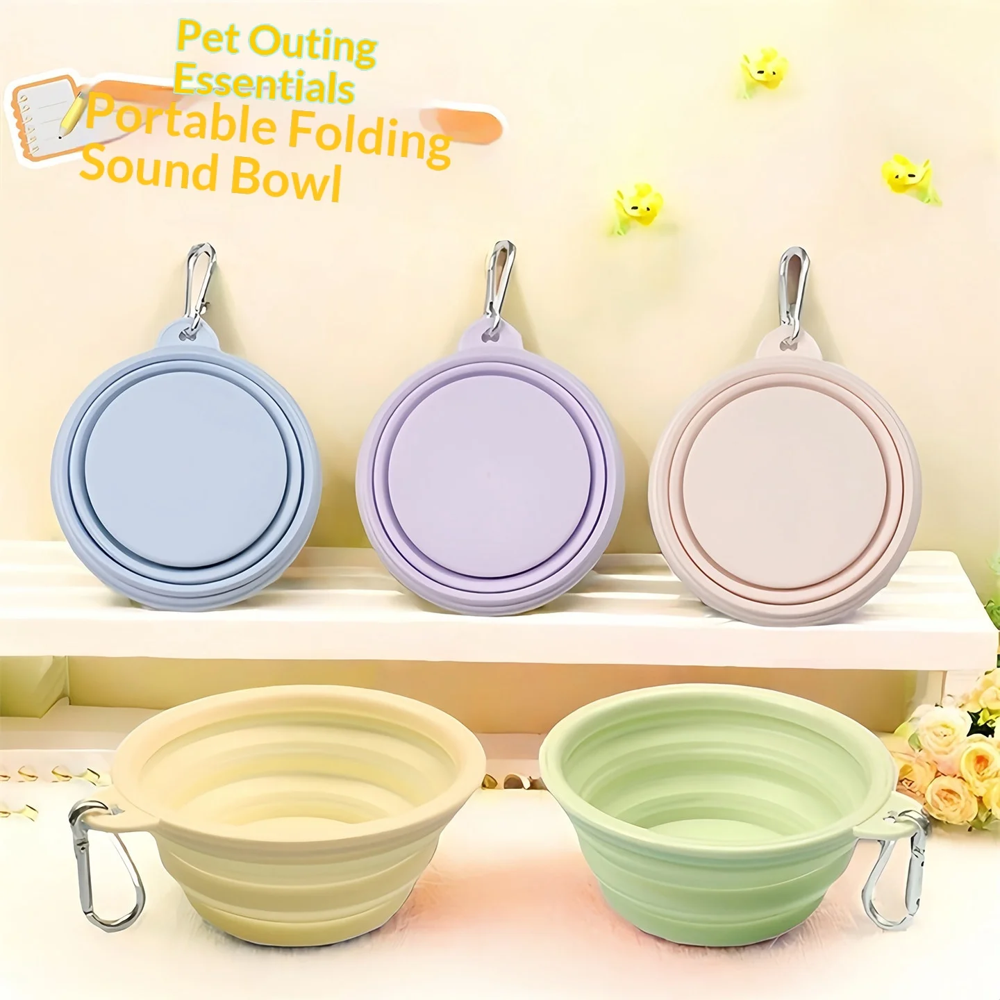 Silicone Dog Food Water Bowl Collapsible 2 In 1 Pet Dispenser Outdoor Travel Dog Cat With Carabiner Bottle Food Water Container