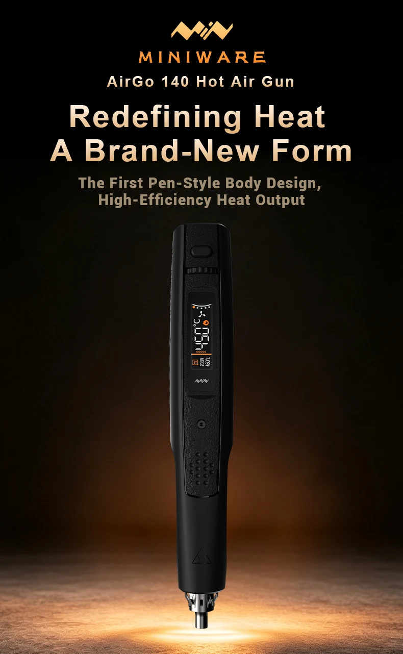 Miniware AirGo 140 Portable Intelligent Hot Air Gun Desolder Tin Gun PD Power Maximum140W 80-450°C DC5525/USB-C Port 100000 RPM