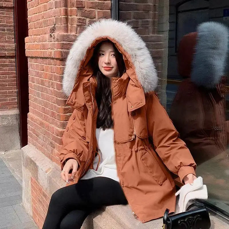 Women'S Winter Fashionable Thick And Loose Cotton Jacket With Fur Collar Hood And Cotton Jacket, Short Style To Overcome