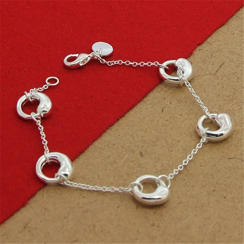 

925 Sterling Silver Five Water Drop Chain Bracelet For Women Fashion Charm Wedding Engagement Party Jewelry