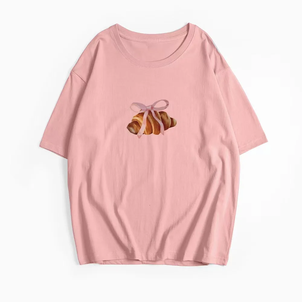 Casual Loose Cotton T-irt Top Creative Print Versatile Summer Faion Commute Sle ort Sve round Ne Regular Fit