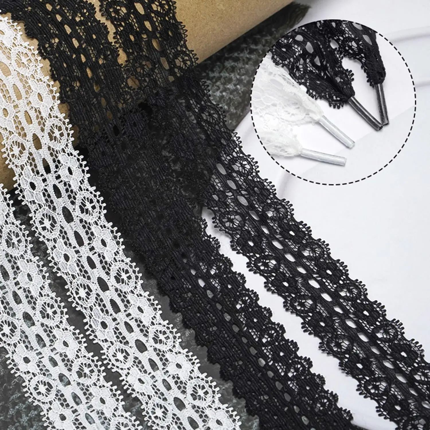 

Черно-белые кружевные плетеные шнурки для обуви шириной 2,9 см, полые кружевные плоские шнурки, необычные шнурки для обуви для кроссовок, шнурки в балетном стиле