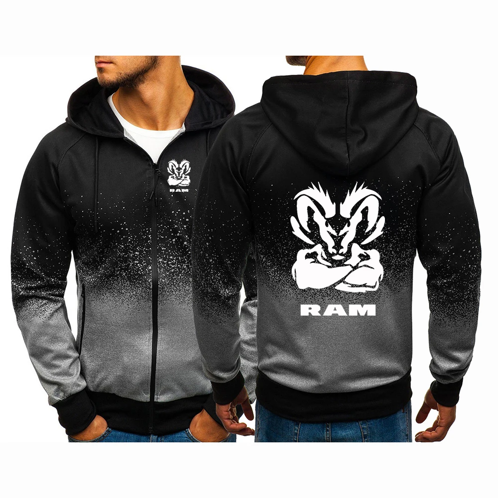 

2026 High Street Cardigan Coat Ram 1500 Turbo Car Logo Print Spring And Autumn Man's Personality Gradient Color Hoodies Jacket