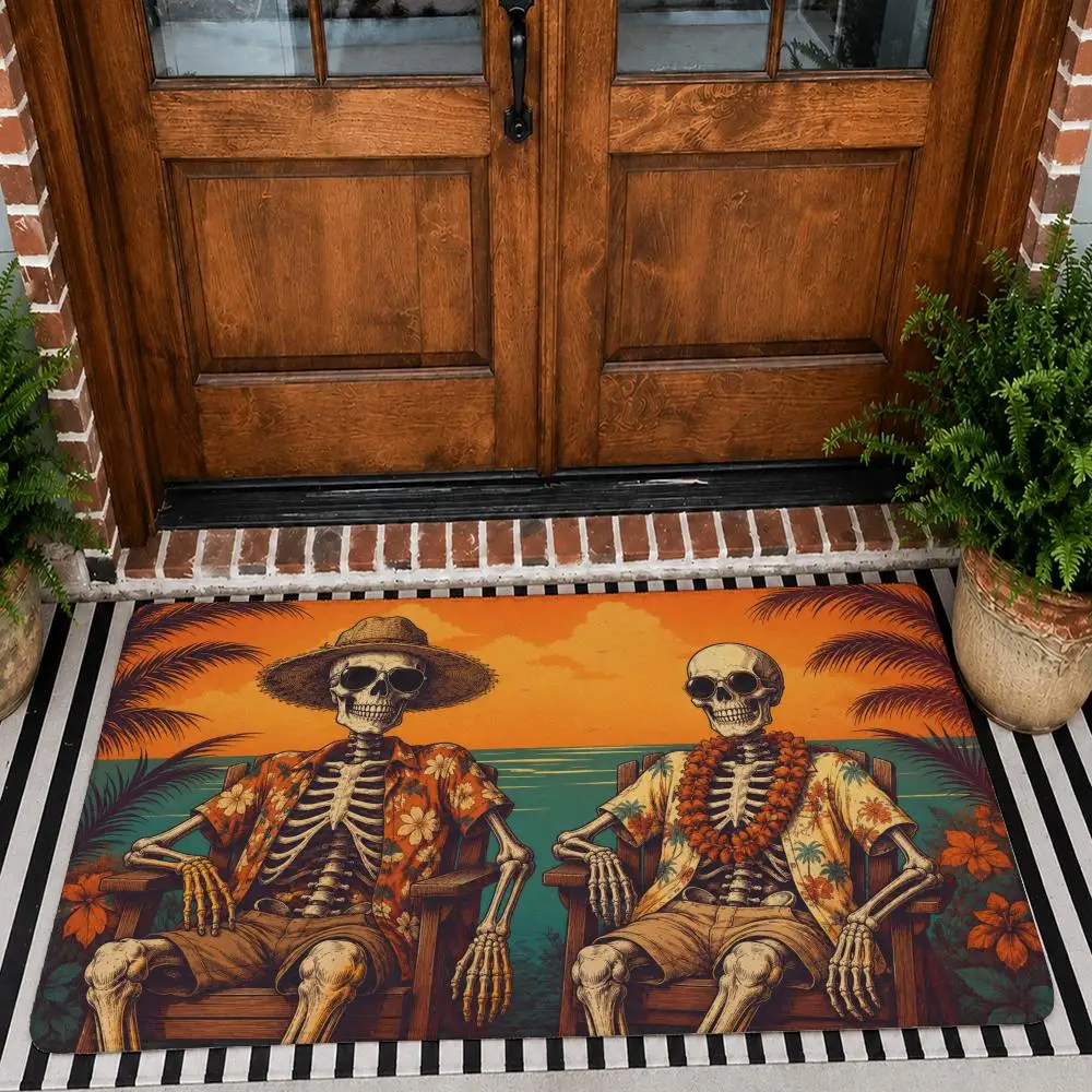 Beach Holiday Skeleton Floor Mat Soft Flannel Rug Non Slip Washable Quick Dry Door Mat for Bathroom Kitchen Bedroom Home 2