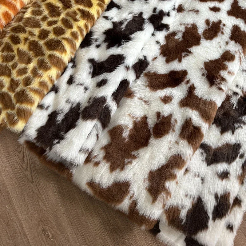 

50X160Cm Imitation Mink Fur Fabric Cow Pattern Deer Animal Printing Plush for Costumes Doll Toy Bag Sewing Craft Faux Fur Fabric