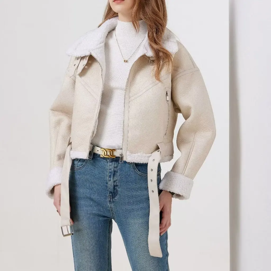 

Women's Fashion Stand Collar Zipper Motorcycle Short Jacket European American Style All-Match Top for Ladies