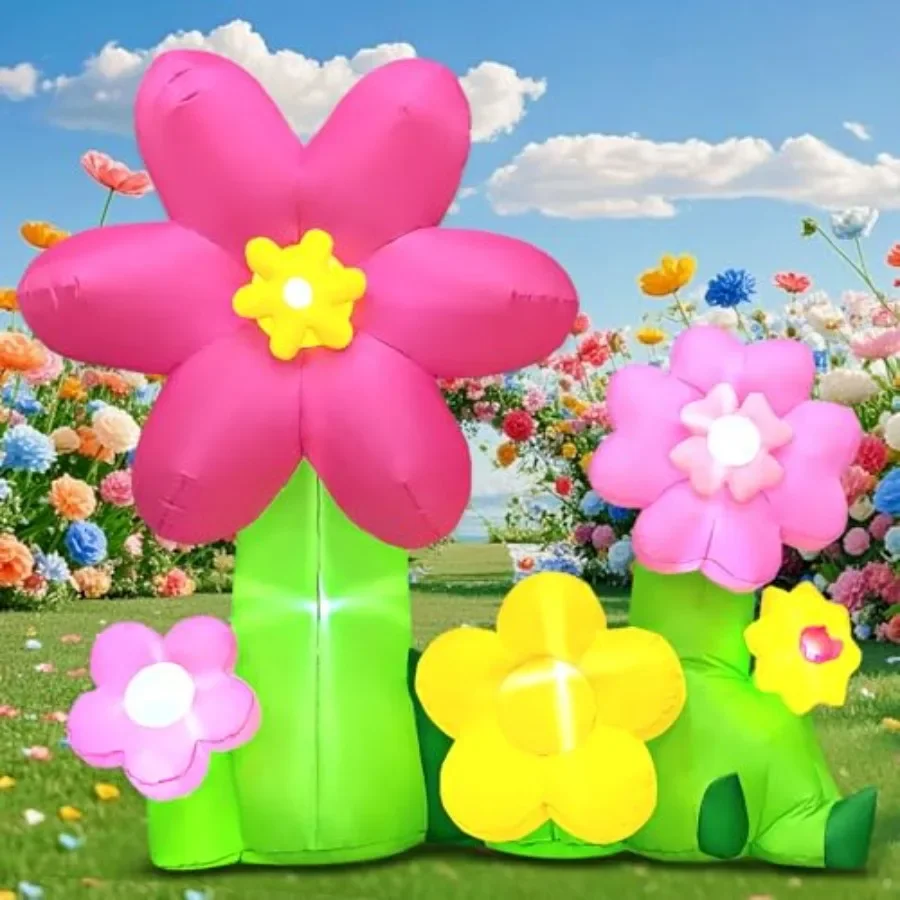 

Outdoor Easter inflatable flowers decoration for spring and summer garden, multi-colored PVC with built-in LED lights, 6FT tall