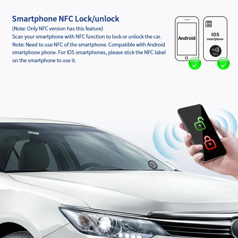 EASYGUARD Universal EC002-NS--NFC-AA PKE Car Alarm System Passive Keyless Entry & Remote Engine Start & NFC Lock Unlock