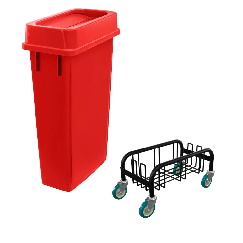 

Wheeled 23-Gallon Commercial Trash Bin with Lid and Dolly for Waste Management