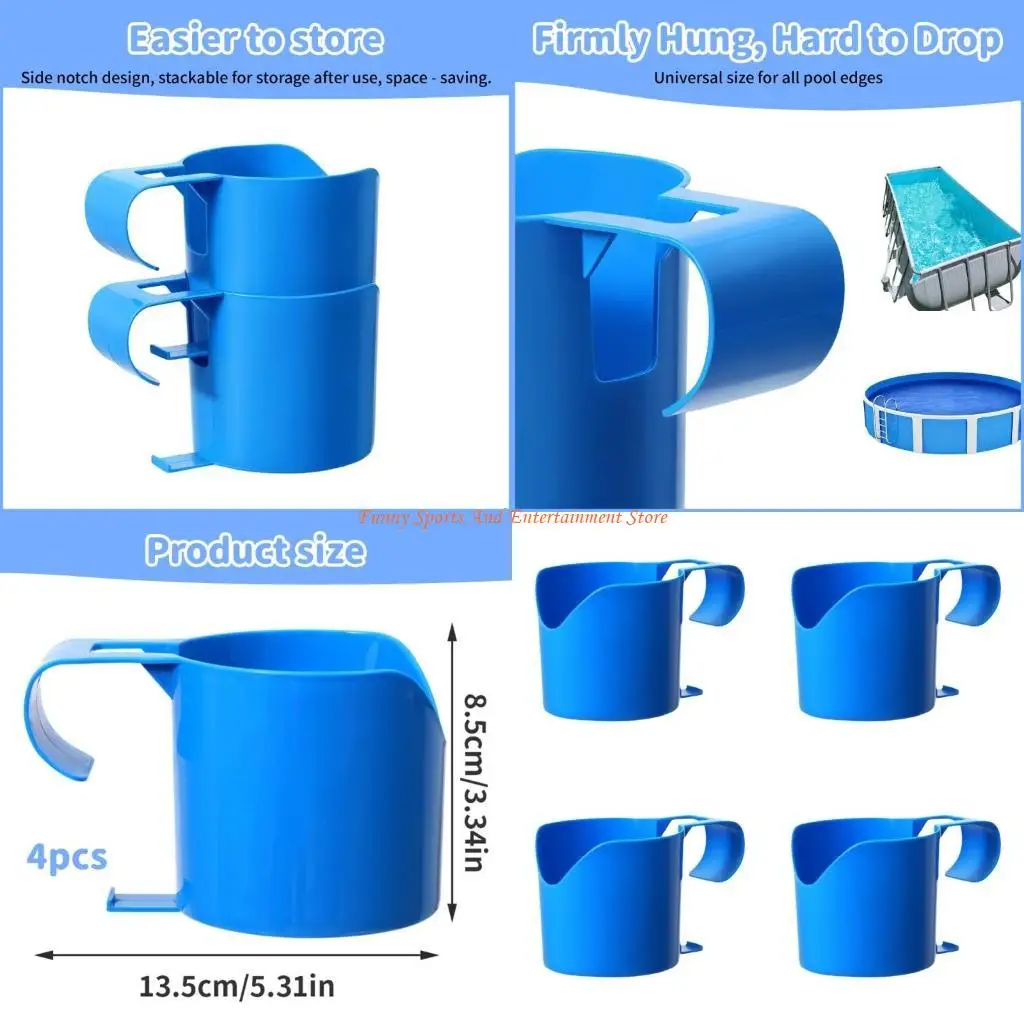 

C4DE 4pcs Multipurpose Pool Drink Trays Swimming Pool Cup Holder with Double Hook