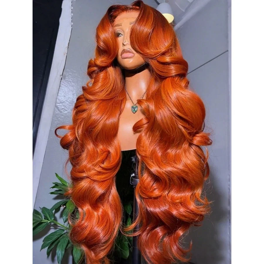 

Brazilian 250% Body Wave 13x4 HD Lace Frontal Human Hair Wigs 30 Inch Ginger Orange 13x6 Transparent Lace Front Wig Human Hair