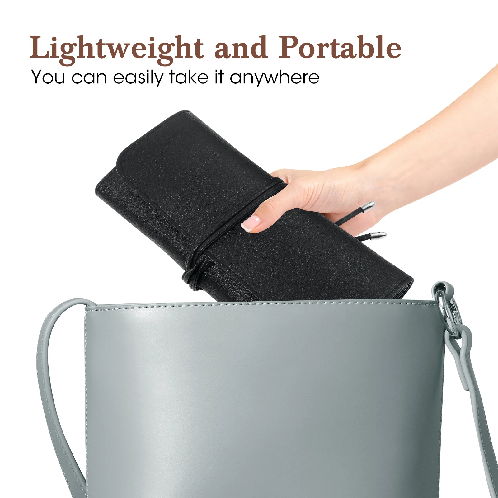 

15pcs Makeup Brush Bag Pu Foldable Case Large Capacity Lightweight Travel Makeup Storage Organizer For Business