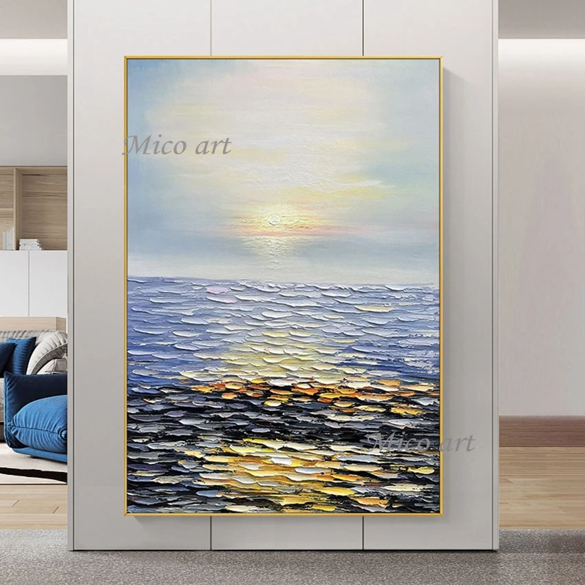 Palette Knife Art Landscape Oil Painting, Abstract Thick Acrylic Wall, Canvas Picture, Unframed,3D Seascape Hand Drawing Artwork