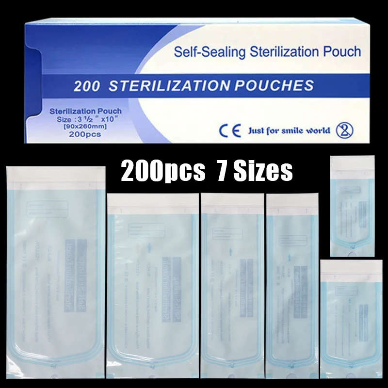 200pcs 7 Sizes Sterilization Pouch Bags Self-sealing Autoclave Pouche Bag Dental Nail Tool Storage Bag Tattoo Accessories