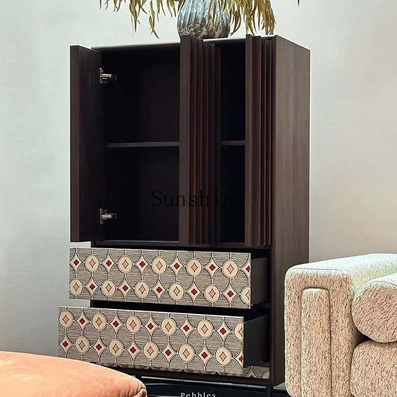 French retro hand-painted solid wood chest, living room storage and dining side storage