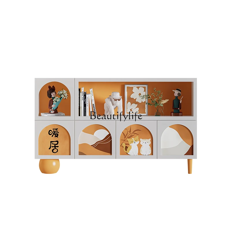 

Designer Original Hand-Painted Pattern Sideboard Cabinet Living Room Cream Style Ultra-Thin Locker