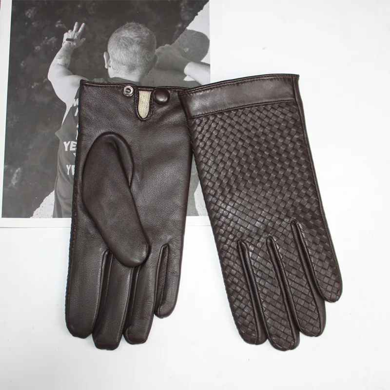 Men's imported sheepskin gloves, black leather, premium gift for outdoor driving, new model