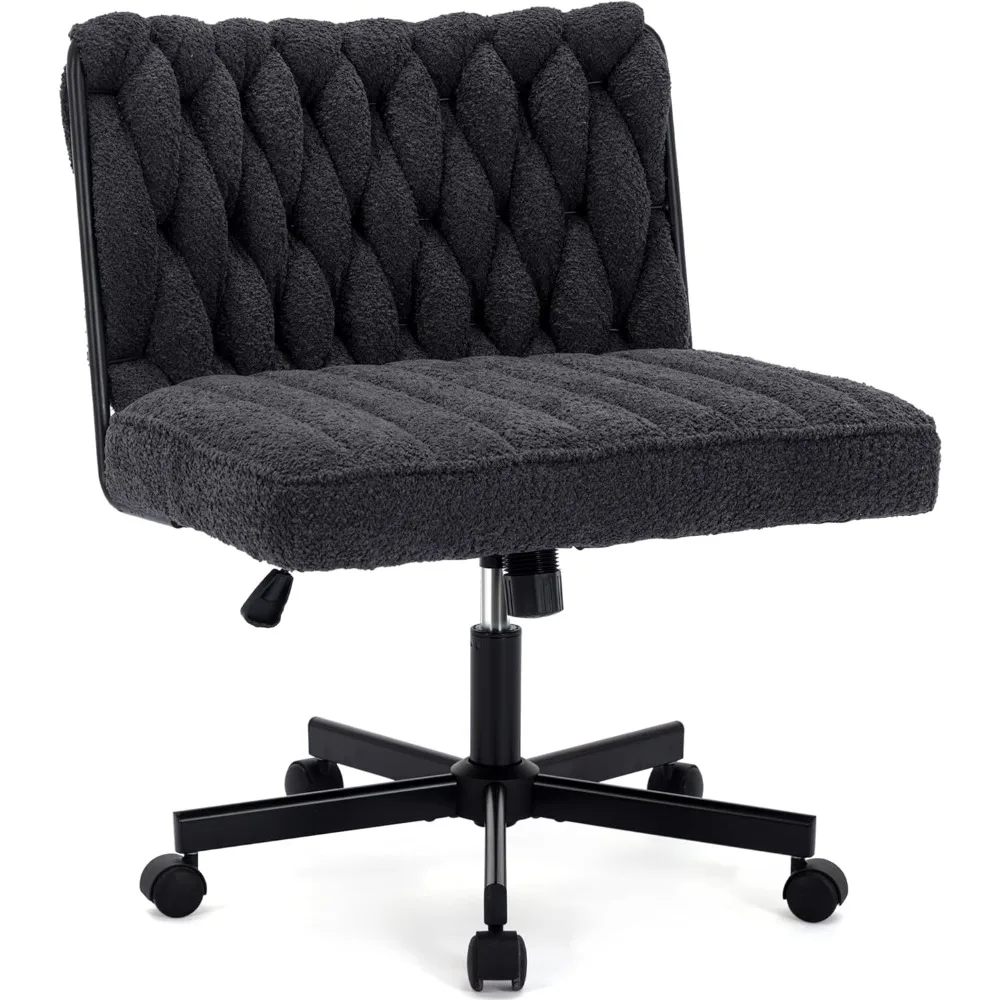 

Criss Cross Legged Office Desk Chair with Wheels, Modern Armless Desk Chair with Wide Seat, Home Office Chair for Work,