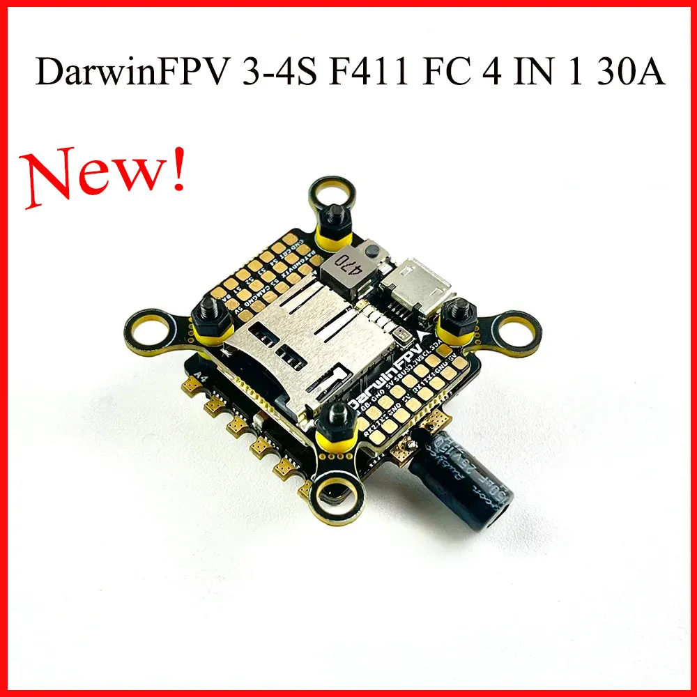 New DarwinFPV 3-4S F411 FC 4 IN 1 30A ESC Stack for FPV Drone High Performance Accessories Built-in Barometer/SD Card Slot