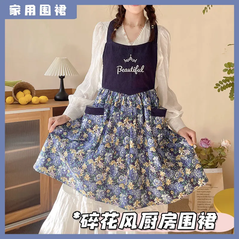 

Вельветовый фартук красивый для женщин, кулинария, домашнее использование, чай с молоком, цветочный магазин, рабочая одежда для выпечки, устойчивая к пятнам поясная одежда