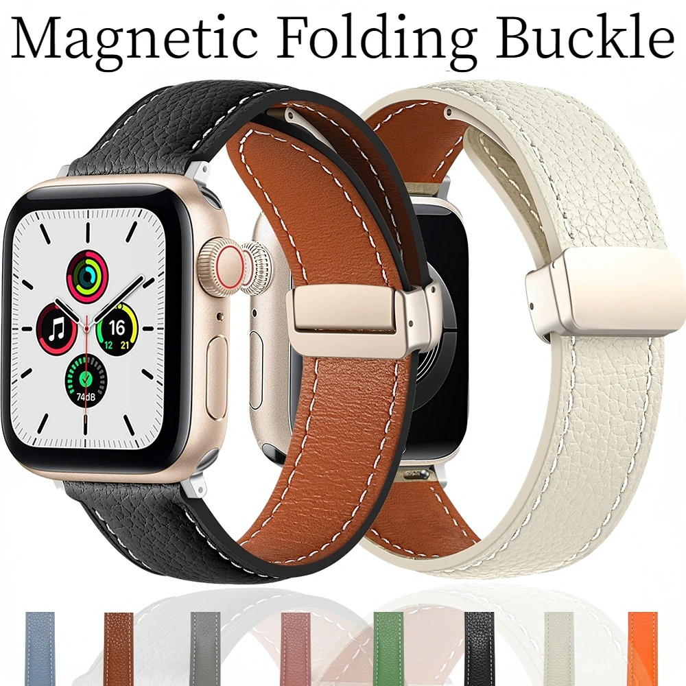 

Magnetic Buckle Strap for Apple Watch Band 45mm 41mm 44mm 40mm 49mm 46mm Leather Wristband for iWatch Ultra 10 9 8 7 6 5 4 3 SE