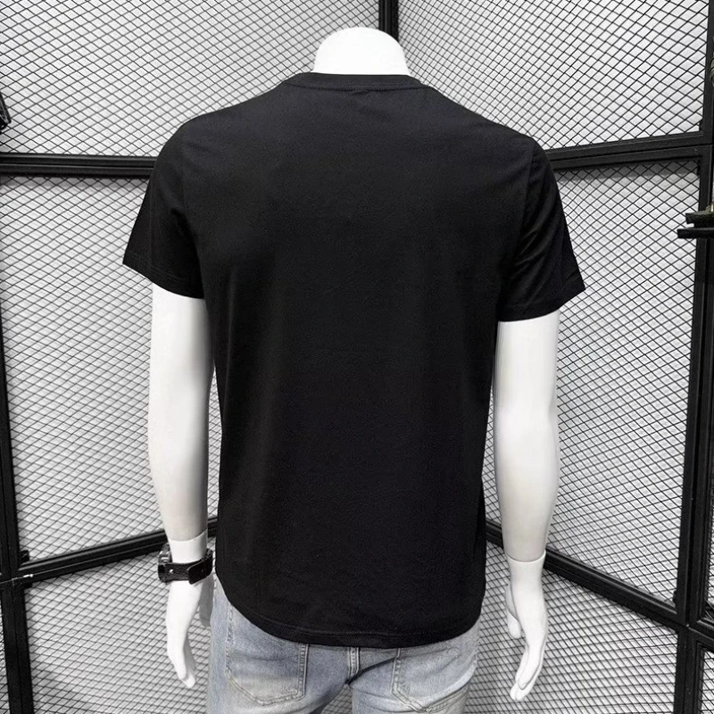 Summer Men\'s Cotton T-shirt Sportswear Korean High Street Short Sleeved Top High Quality O Neck Printed Tee Men Clothing 2024