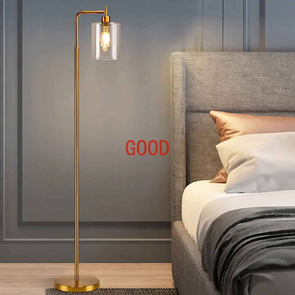 

Depuley Nordic Vertical Metal LED Floor Lamp Glass Shade Brass Pole Arc Tall Lighting for Living Bedroom Office E26 Gold/Black