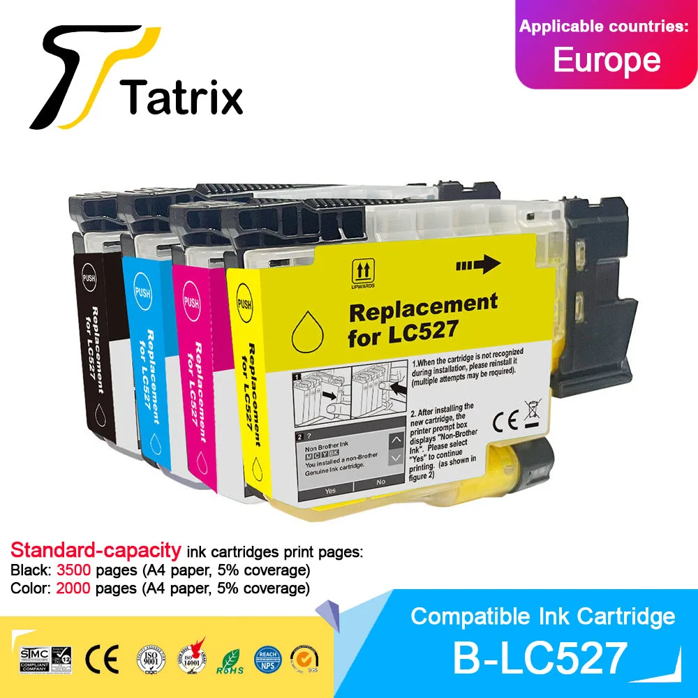 

Tatrix Standard capacity LC527 527 Compatible Ink Cartridge For Brother MFC-J4350DW,MFC-J4550DW,MFC-J6760DW,MFC-J6960DW Printer