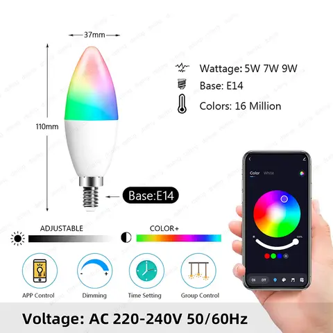 E14 Bluetooth Wifi Tuya Smart LED-kronlampa RGB Färgbytande Lampor Smart Life App Dimbar Alexa Google Home Röst 10 best sales Tuya Smart-lampa - №3