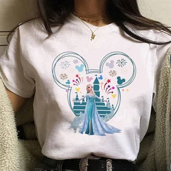 Cute Disney Frozen Elsa Princess Tops Mickey Mouse Clothes Women Summer Casual T-shirt Female Y2k Fashion Short Sleeve Girl Tees