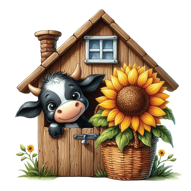 Funny Cow in the Wooden House Sticker, Water-proof Home Wall Decal for Wall, Bathroom, Cabinet, Door,Toilet, Car, Laptop