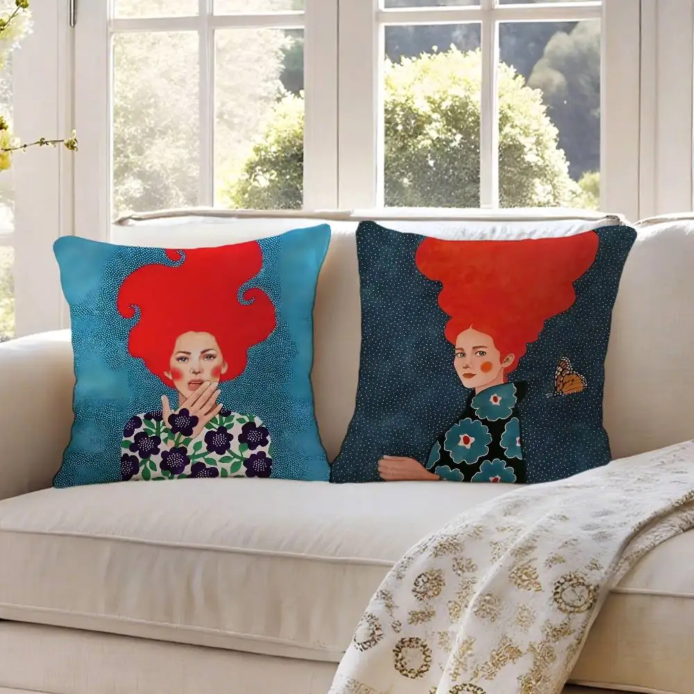 H-Hulya O-Ozdemir ART Pillow Case Anti-dustmite Pillowcase Invisible Zipper Silky Short Plush Sofa Cushion Cover