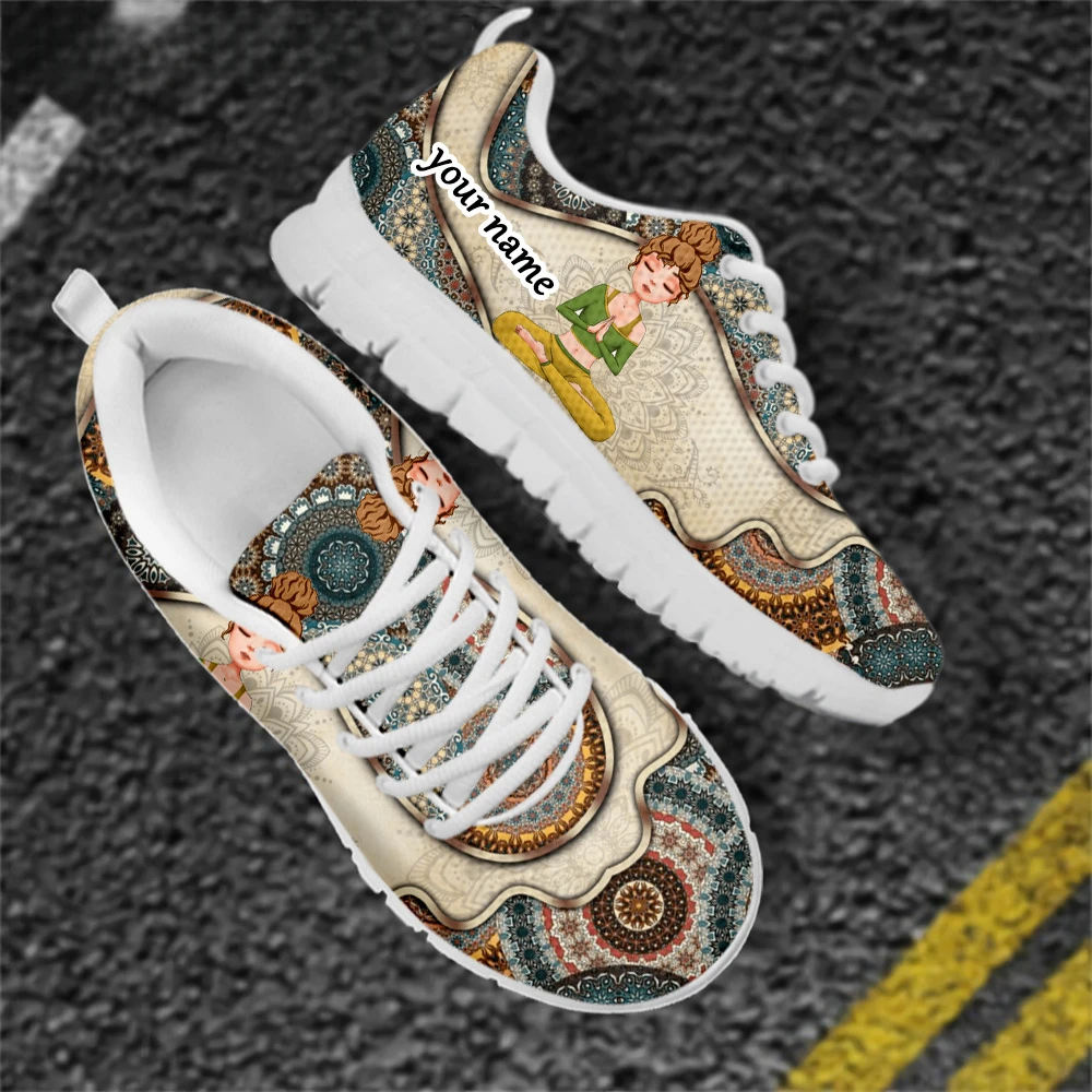 

Custom Mandala Boho Style Yoga Girl Design Ladies Flat Shoes Comfort Lace up Casual Sneakers for Women Autumn Soft Zapatos